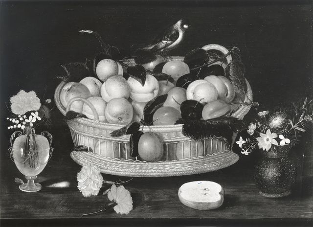 Anonimo — Codino Francesco - sec. XVII - Natura morta con cesto di frutta e vasi di fiori — insieme
